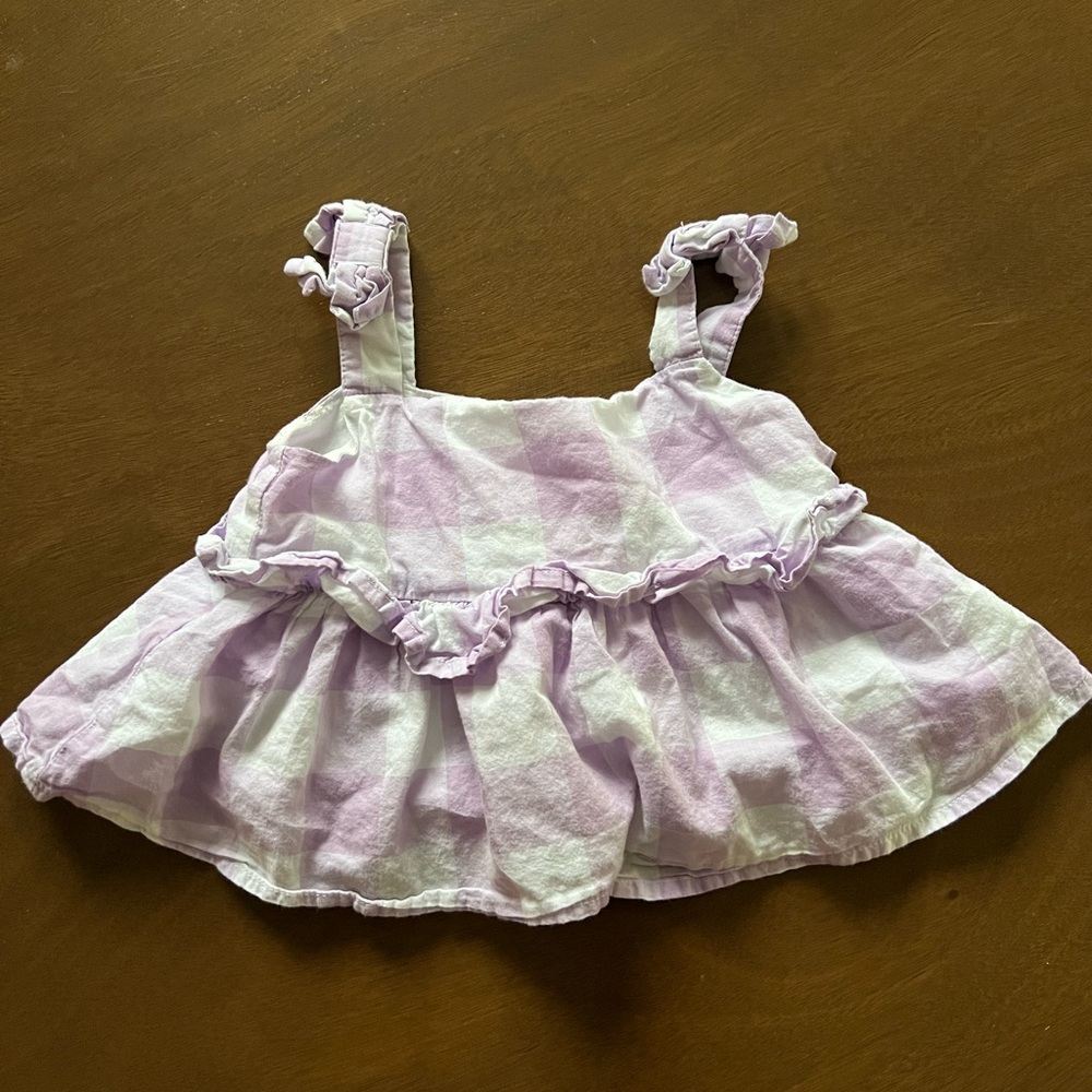 Janie and Jack White and Purple Gingham Top with Bows on Straps | 18-24 months
